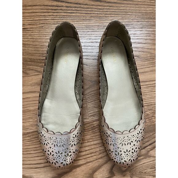COACH Gold Metallic Ballet Leather Flats Size 10 - Picture 2 of 8